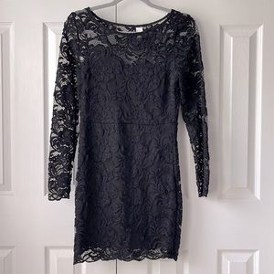 H&M Divided Lace Long Sleeve Boat Neck Bodycon Mini Dress | Black | Size 10